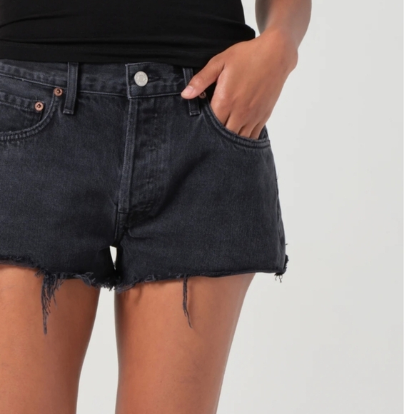 Agolde Parker Cut Off Women's Black High Rise Button Fly Denim Shorts Sz 32